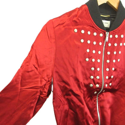 Saint Laurent Paris Bomber Jacket Satin Silk Blend Zip Up Studs 34 XS — view 4
