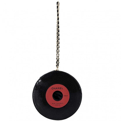 Chanel Clutch Record Chain Pouch Patent Leather Black Gold — view 3