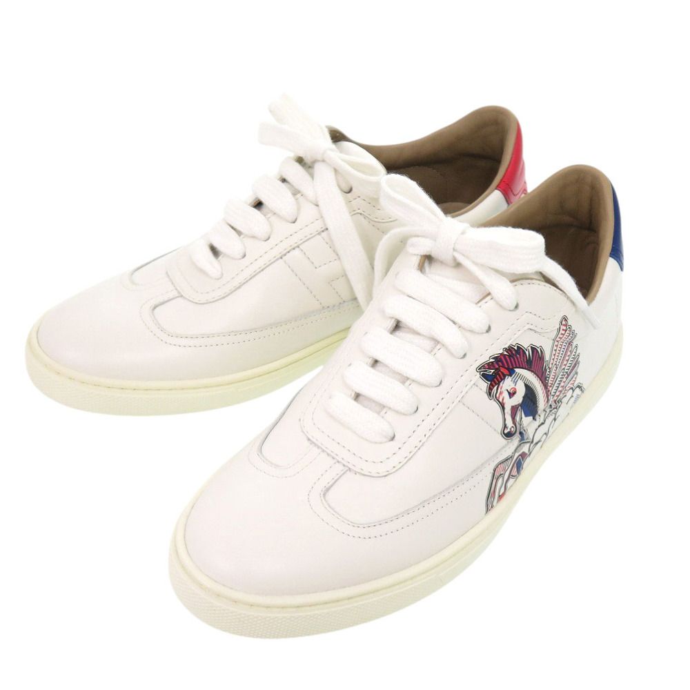 Hermes Low-Cut Sneakers Quicker Pegasus Pop Leather White 36