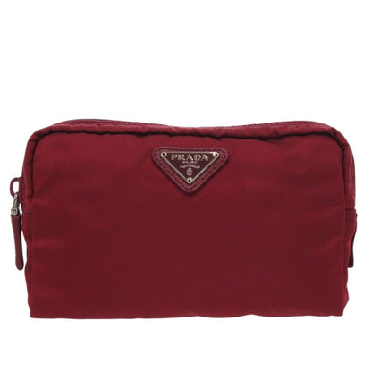 Prada Triangle Logo Nylon Red Makeup Pouch