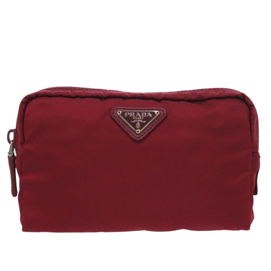 Prada Triangle Logo Nylon Red Makeup Pouch