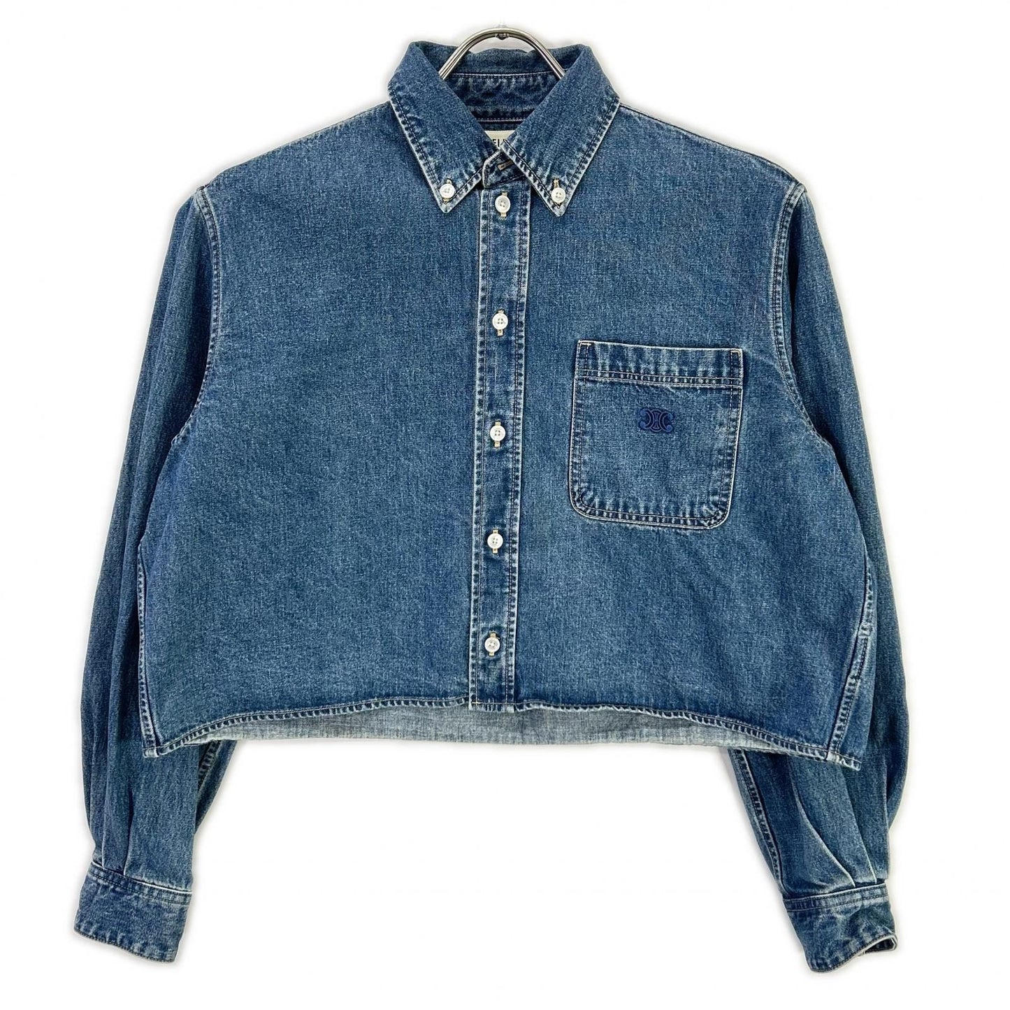 Celine Blue Cotton 100 Union O-chien Wash Denim Cropped Shirt XS