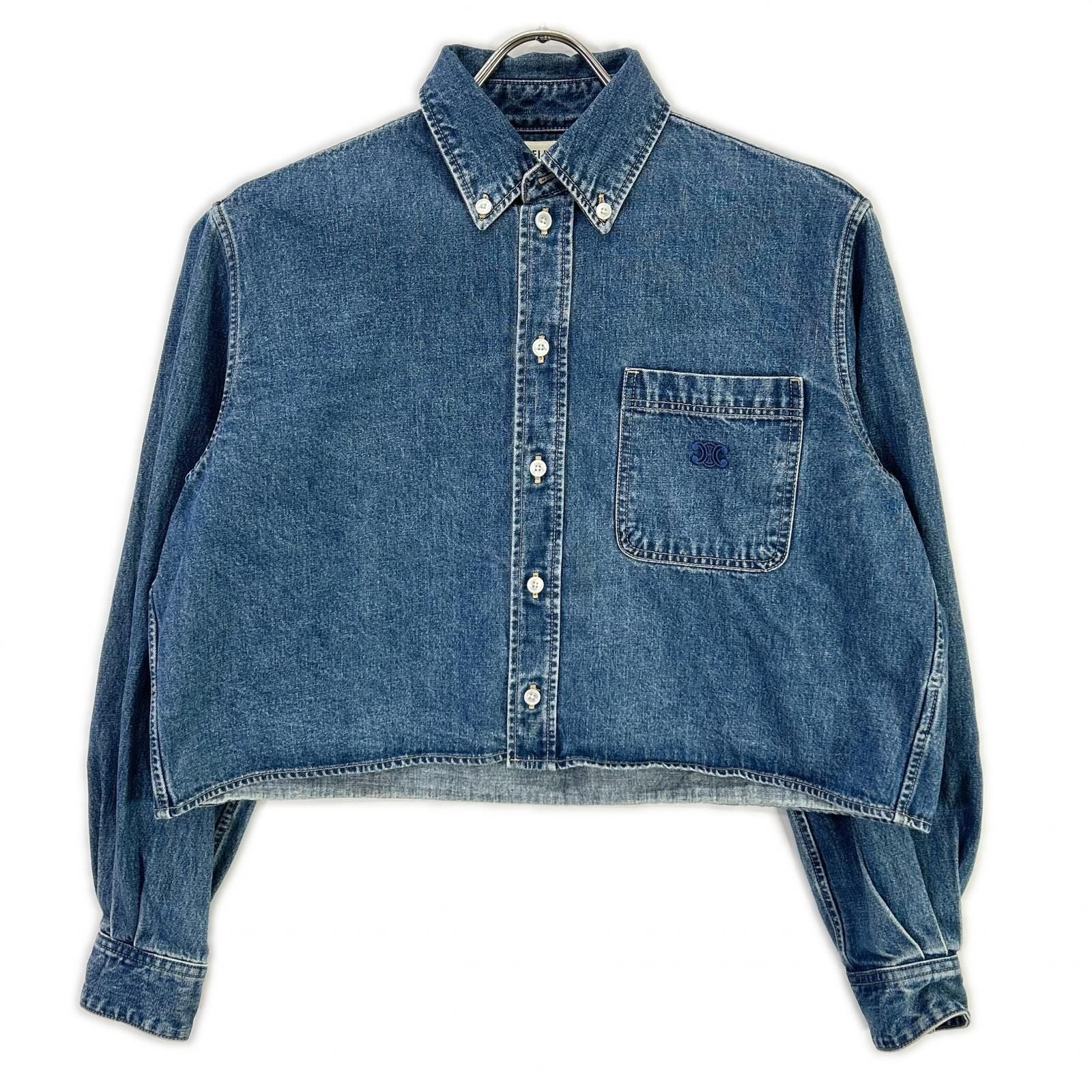 Celine Blue Cotton 100 Union O-chien Wash Denim Cropped Shirt XS