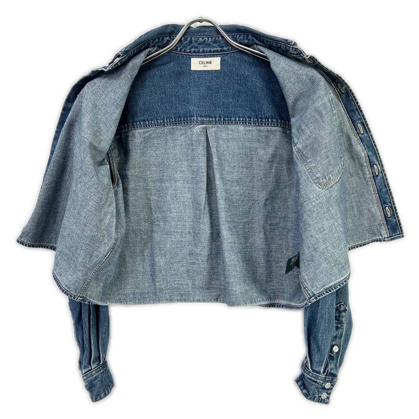 Celine Blue Cotton 100 Union O-chien Wash Denim Cropped Shirt XS — view 3