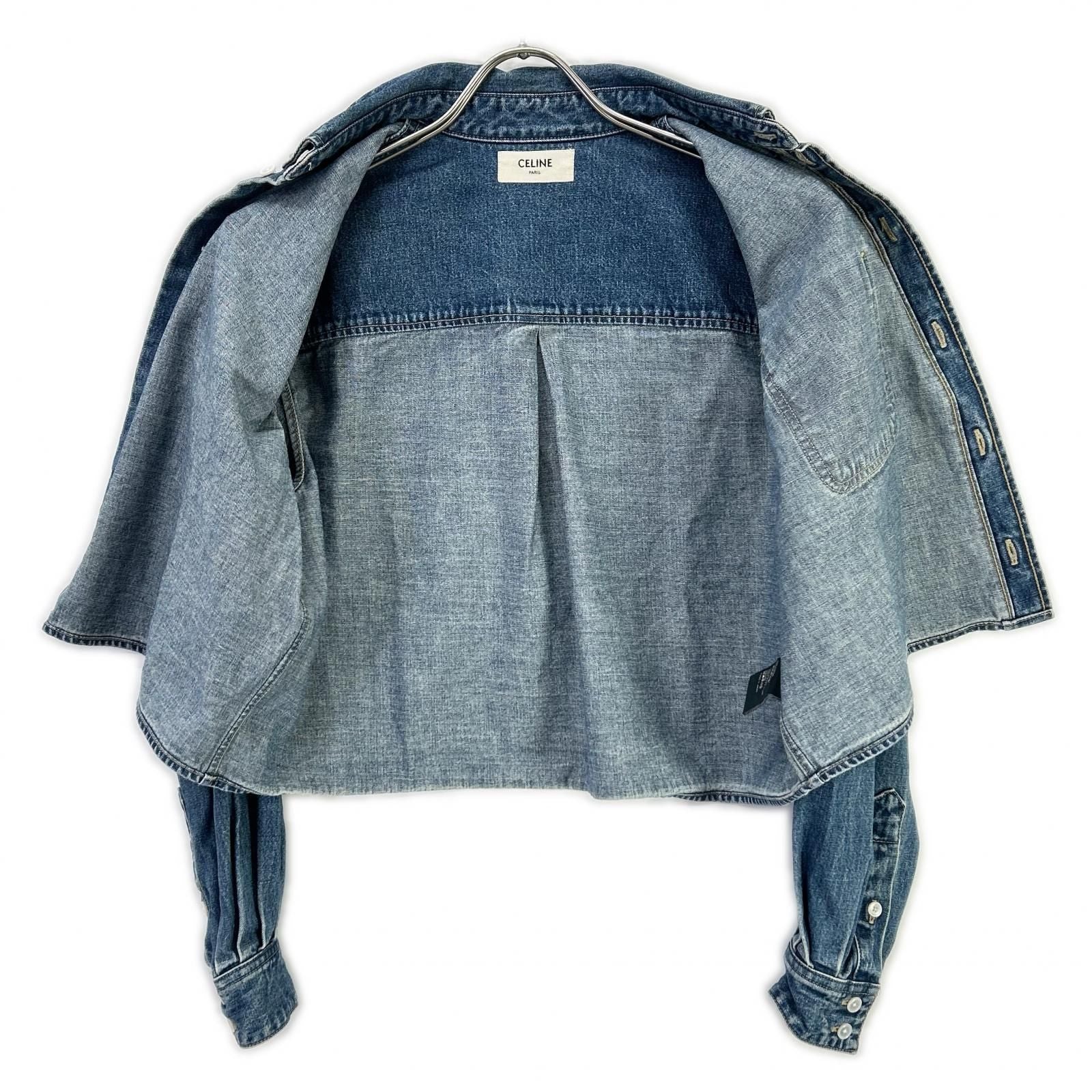 Celine Blue Cotton 100 Union O-chien Wash Denim Cropped Shirt XS — view 3