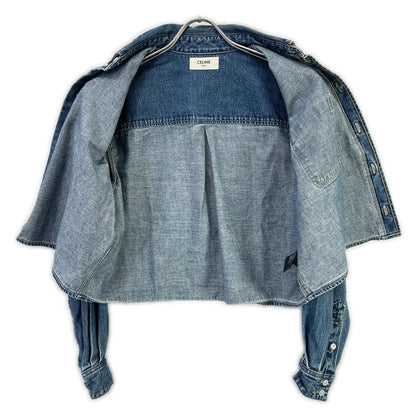 Celine Blue Cotton 100 Union O-chien Wash Denim Cropped Shirt XS — view 3