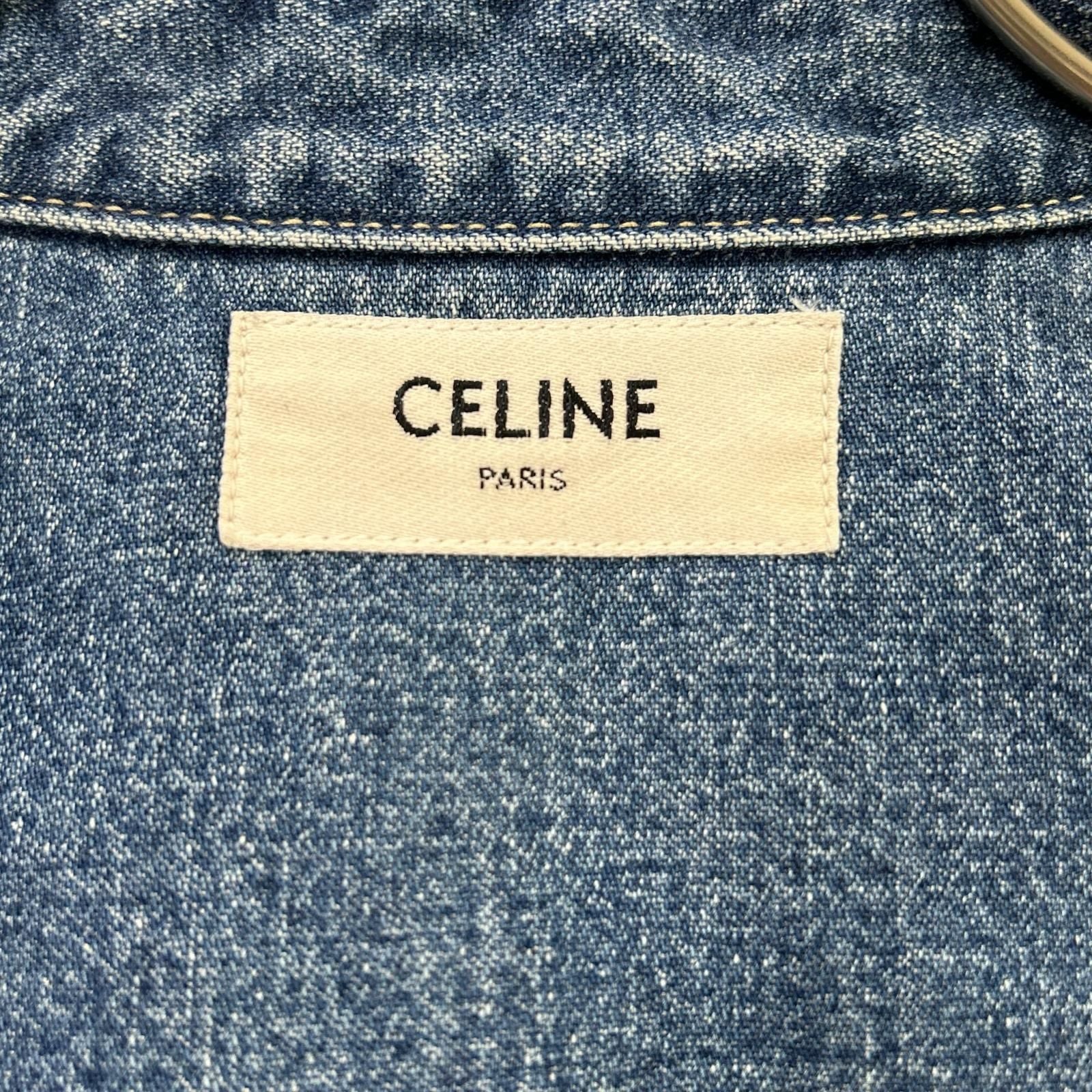 Celine Blue Cotton 100 Union O-chien Wash Denim Cropped Shirt XS — view 4