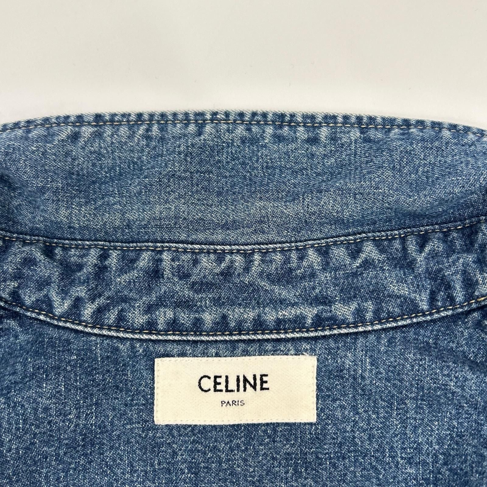 Celine Blue Cotton 100 Union O-chien Wash Denim Cropped Shirt XS — view 7