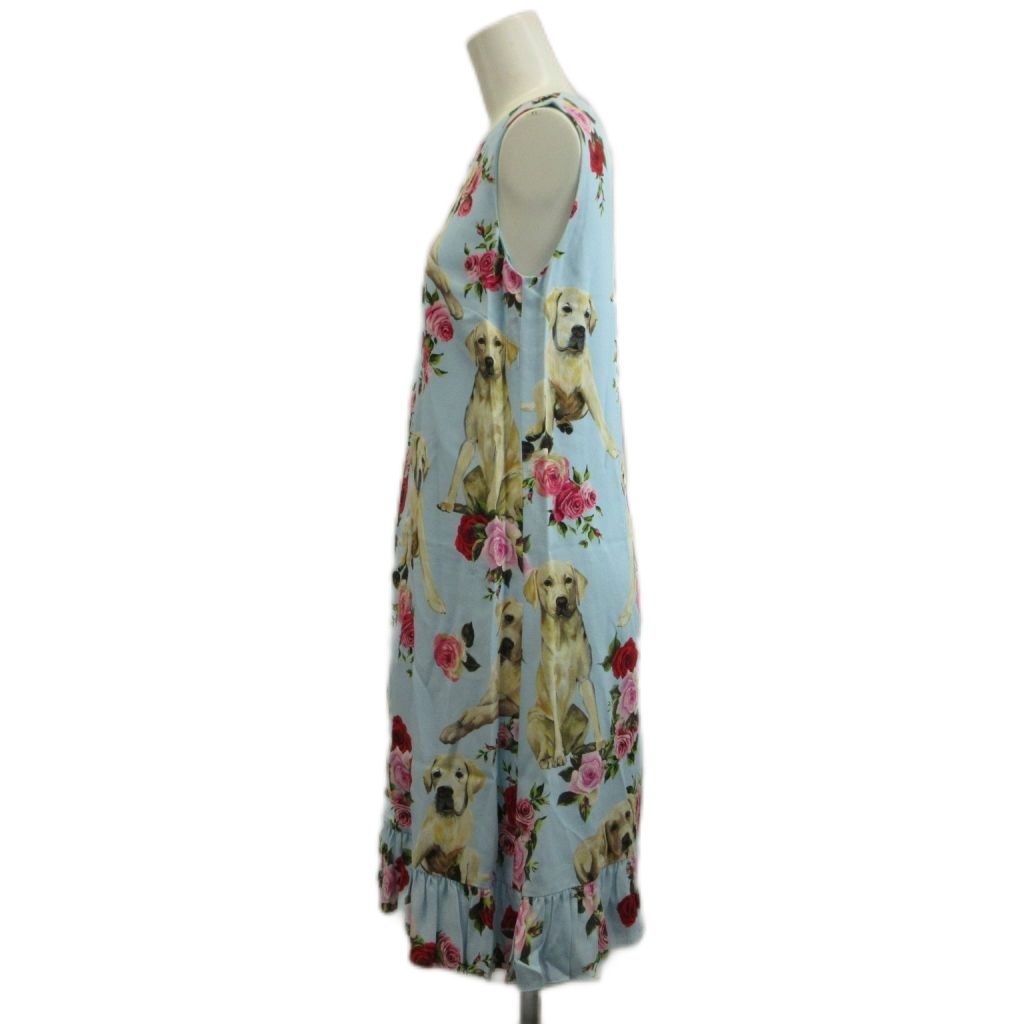 Dolce & Gabbana Dress Sleeveless Knee Length Ruffle Dog Labrador Rose Print — view 2