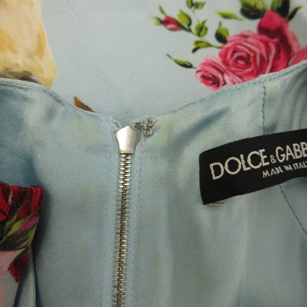Dolce & Gabbana Dress Sleeveless Knee Length Ruffle Dog Labrador Rose Print — view 5