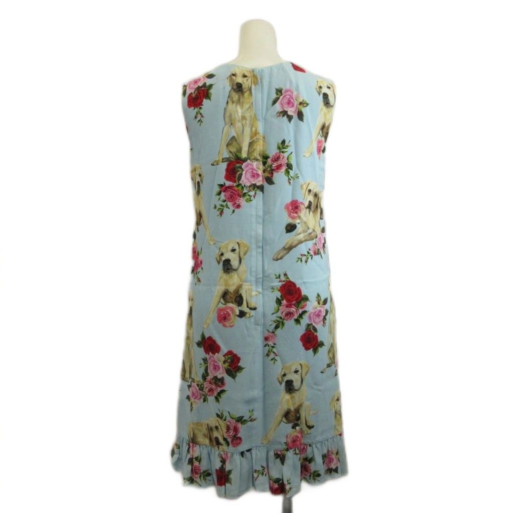 Dolce & Gabbana Dress Sleeveless Knee Length Ruffle Dog Labrador Rose Print — view 3