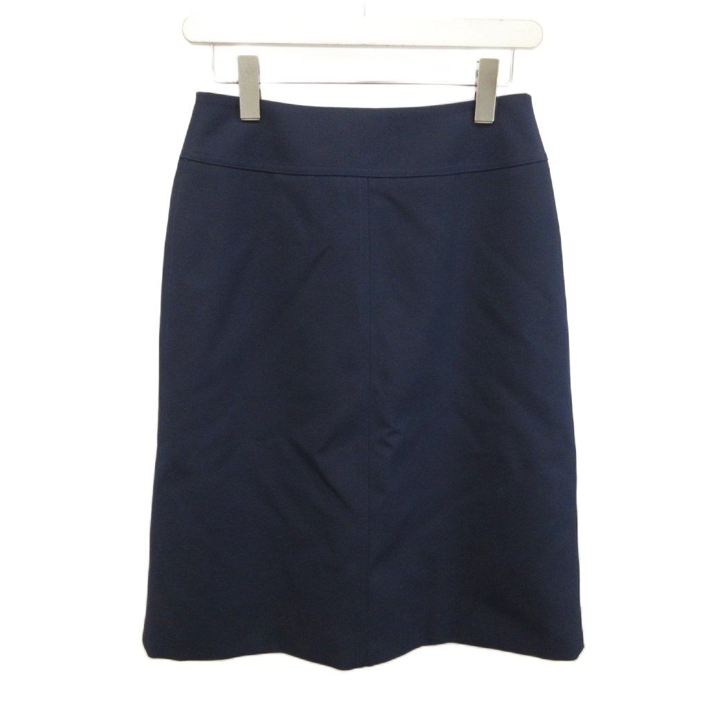 Hermes Trapezoid Skirt Wool Knee Length Front Zip 36 S Navy — view 2