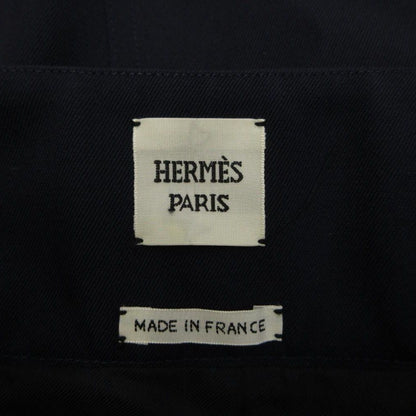 Hermes Trapezoid Skirt Wool Knee Length Front Zip 36 S Navy — view 3