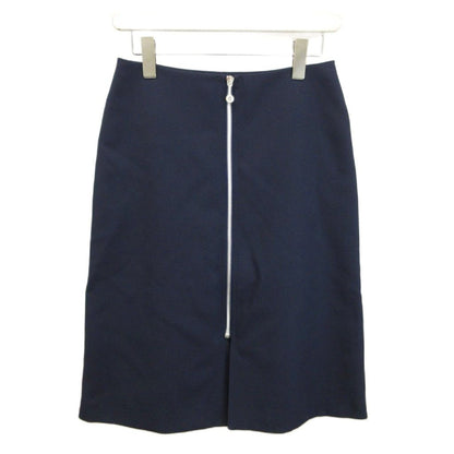 Hermes Trapezoid Skirt Wool Knee Length Front Zip 36 S Navy