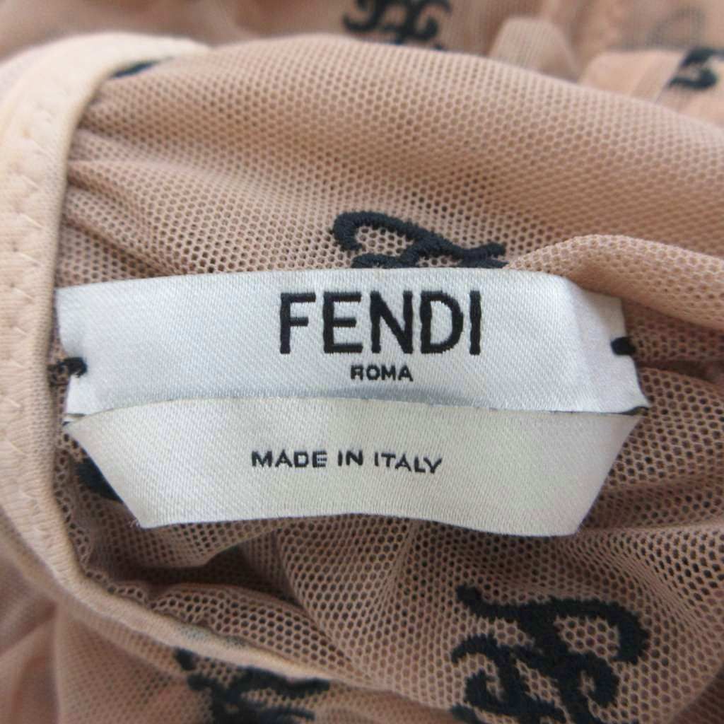 Fendi Long Dress 38 Beige All Over Pattern Mesh Long Sleeve High Neck Logo PP — view 7