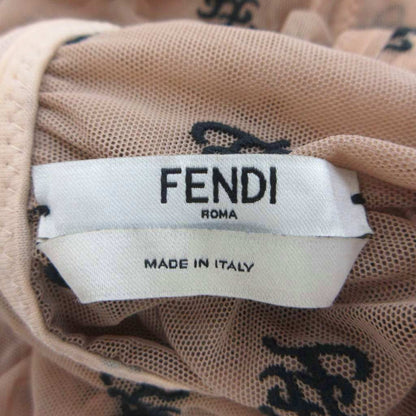 Fendi Long Dress 38 Beige All Over Pattern Mesh Long Sleeve High Neck Logo PP — view 7