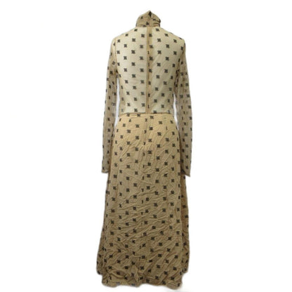 Fendi Long Dress 38 Beige All Over Pattern Mesh Long Sleeve High Neck Logo PP — view 2