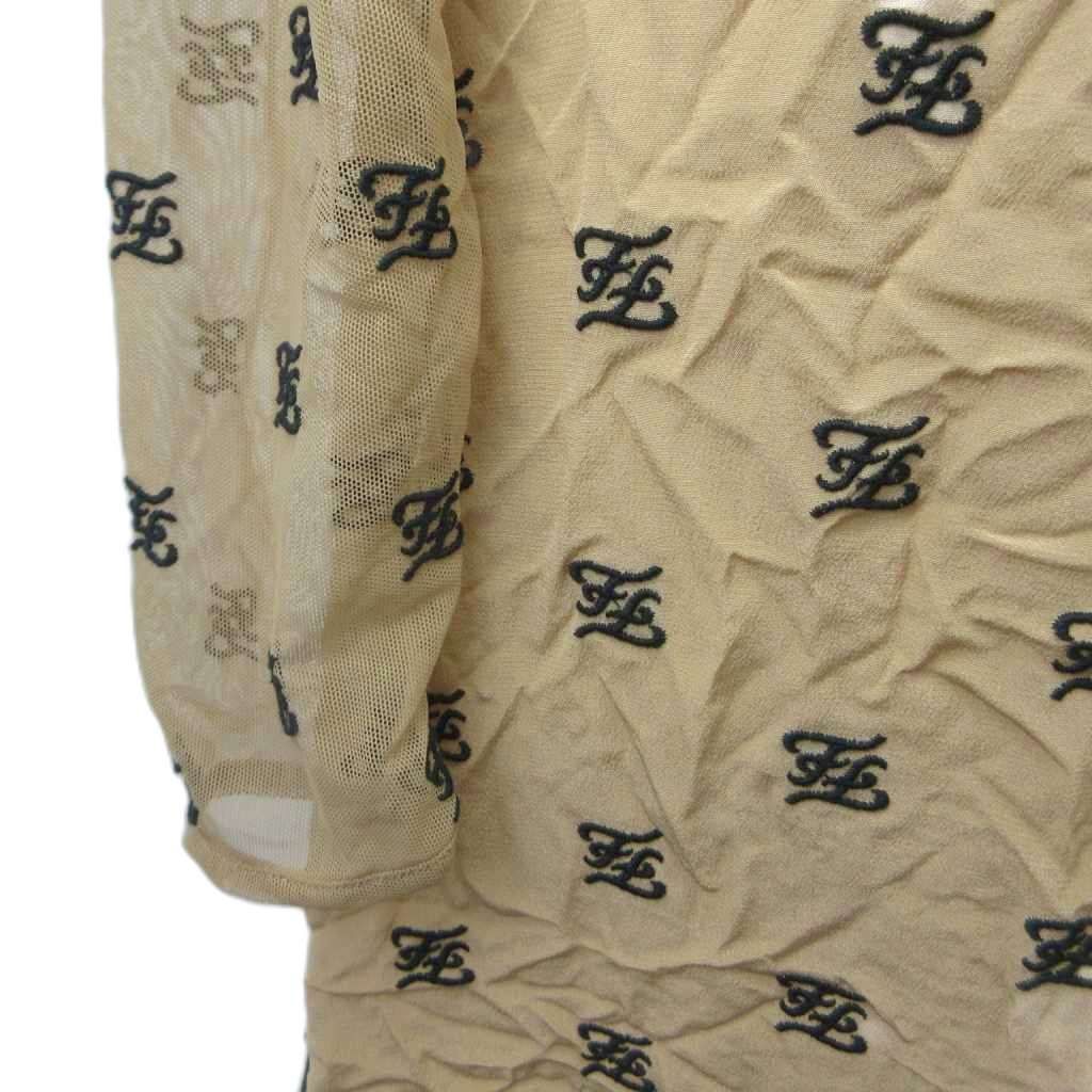 Fendi Long Dress 38 Beige All Over Pattern Mesh Long Sleeve High Neck Logo PP — view 6