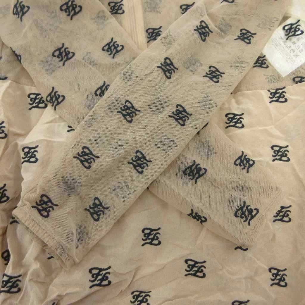 Fendi Long Dress 38 Beige All Over Pattern Mesh Long Sleeve High Neck Logo PP — view 8