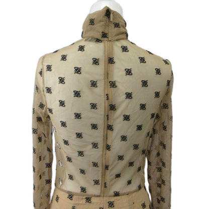 Fendi Long Dress 38 Beige All Over Pattern Mesh Long Sleeve High Neck Logo PP — view 5