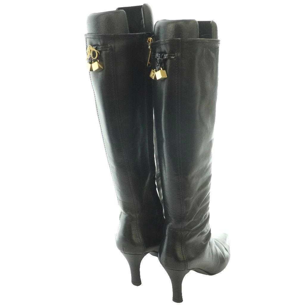 Louis Vuitton Pointed Toe Long Boots Stiletto Heels One Leather Black SS 37 — view 6
