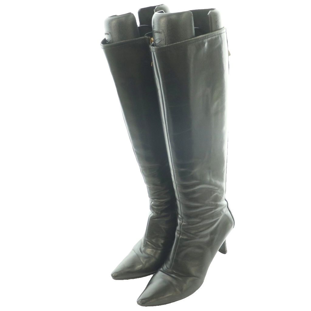 Louis Vuitton Pointed Toe Long Boots Stiletto Heels One Leather Black SS 37 — view 2