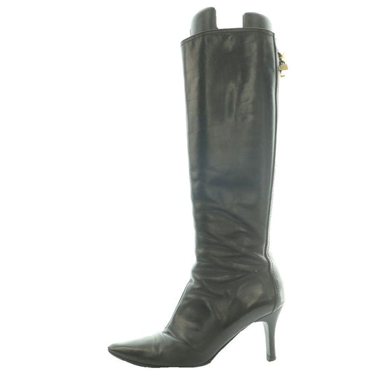 Louis Vuitton Pointed Toe Long Boots Stiletto Heels One Leather Black SS 37
