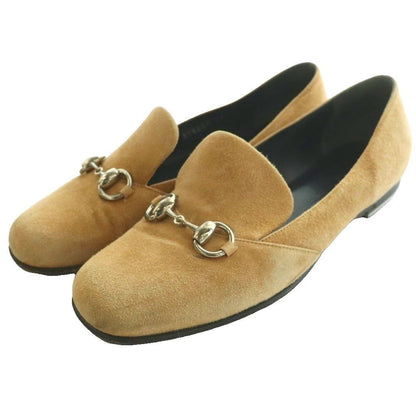 Gucci Horsebit Loafers Suede Low Heels Square Toe Beige SS 36