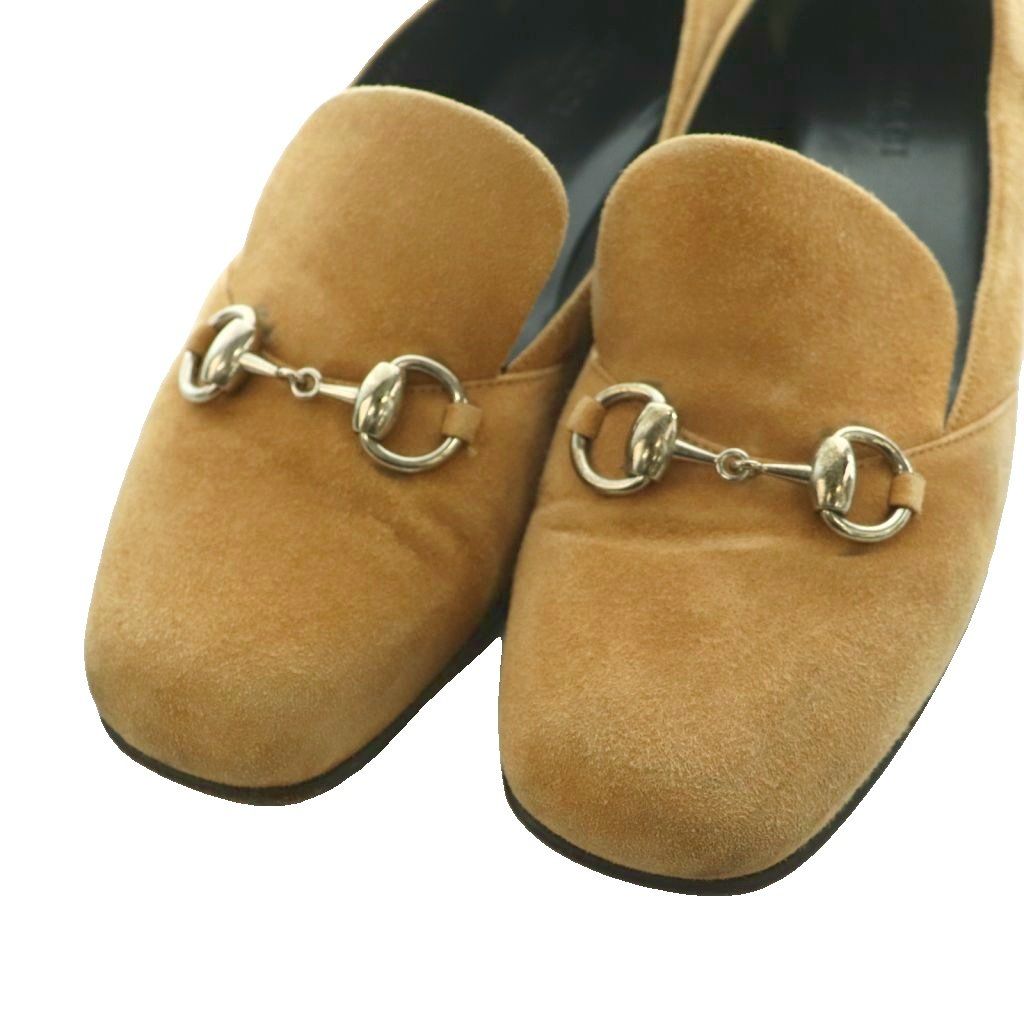 Gucci Horsebit Loafers Suede Low Heels Square Toe Beige SS 36 — view 3