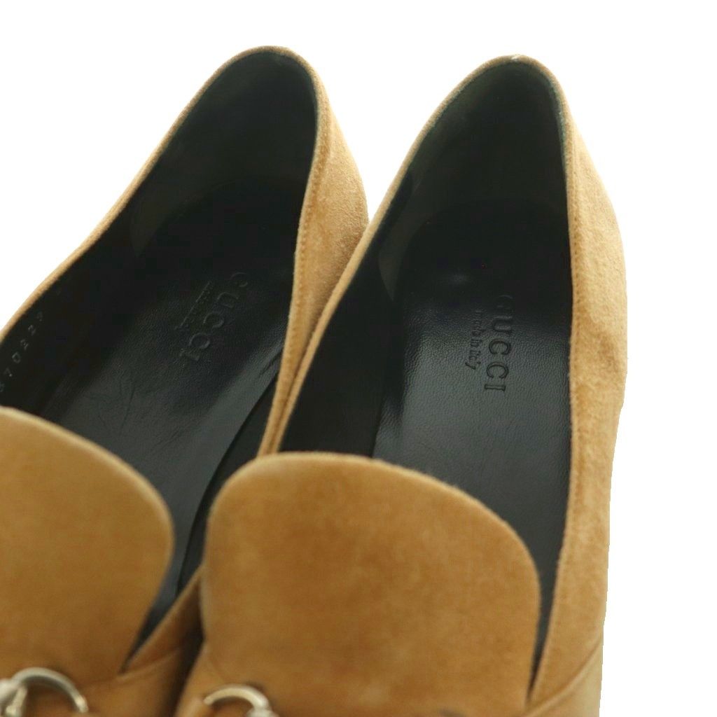 Gucci Horsebit Loafers Suede Low Heels Square Toe Beige SS 36 — view 4