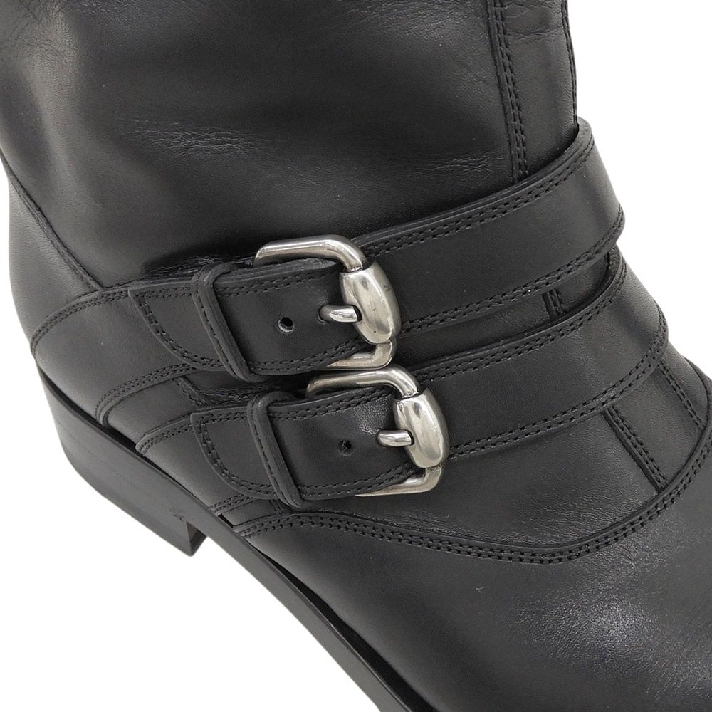 Gucci Leather Strap Biker Boots with Fleece Black 35.5 — view 5