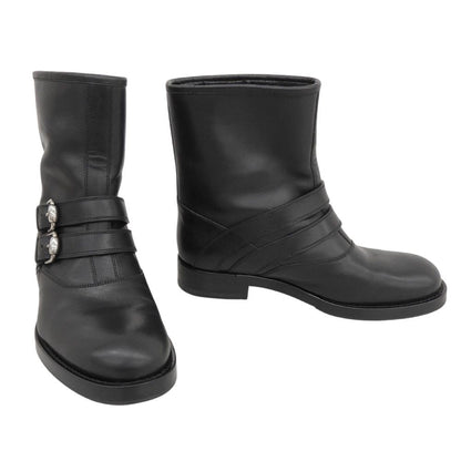 Gucci Leather Strap Biker Boots with Fleece Black 35.5 — view 2