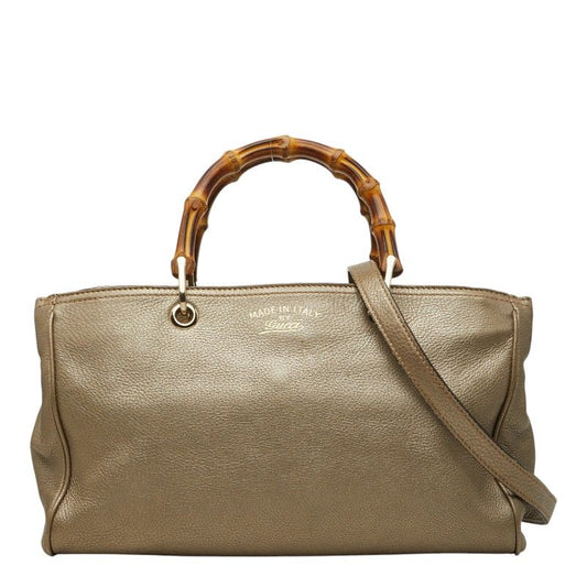 Gucci Bamboo 2-Way Shoulder Bag Gold Brown Leather