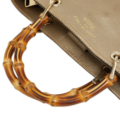 Gucci Bamboo 2-Way Shoulder Bag Gold Brown Leather — view 8