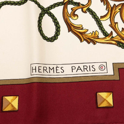 Hermes Carre 90 Les Leather Keys Rare Key Pattern Scarf Large Wine — view 6