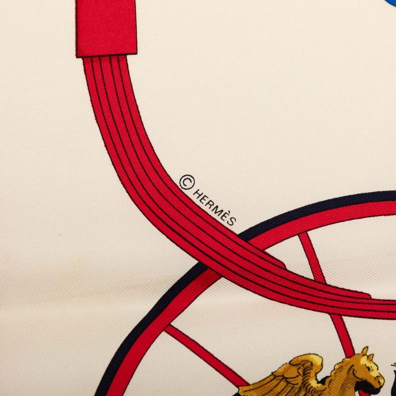 Hermes Carre 90 Spring Scarf Large White Multicolor Silk — view 6