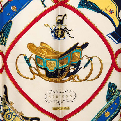 Hermes Carre 90 Spring Scarf Large White Multicolor Silk — view 2