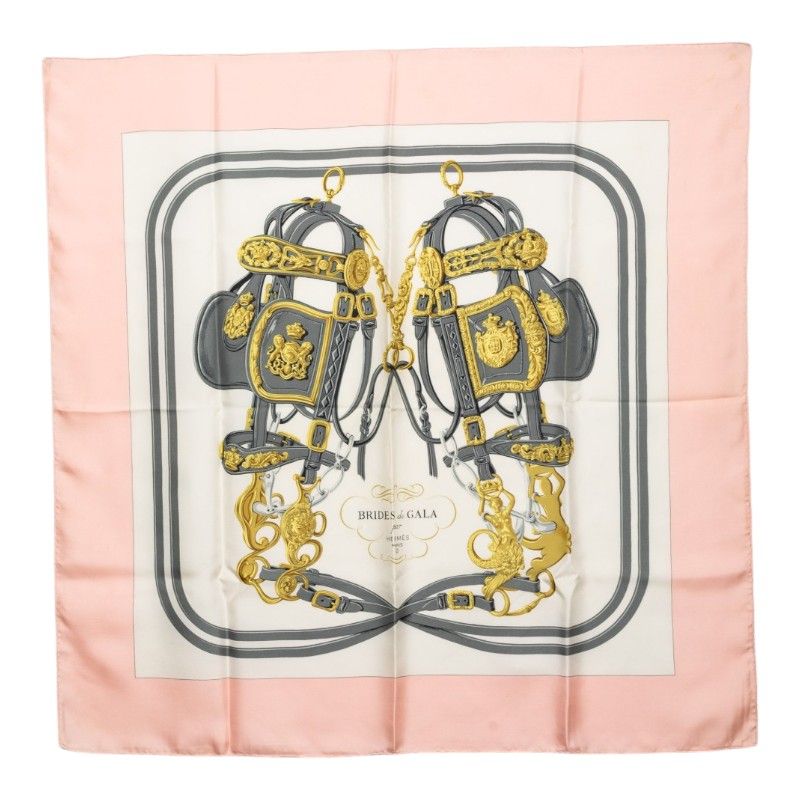Hermes Carre 90 Brides de Gala Ceremony Bridle Scarf Large Pink Multicolor Silk