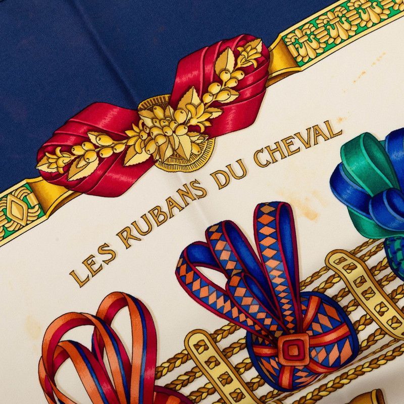 Hermes Carre 90 Les Rubans du Cheval Horse Ribbon Decoration Scarf Large Navy — view 2