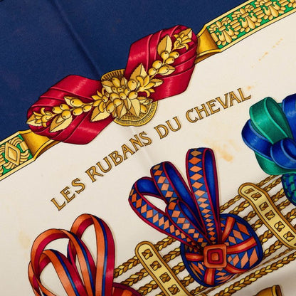 Hermes Carre 90 Les Rubans du Cheval Horse Ribbon Decoration Scarf Large Navy — view 2