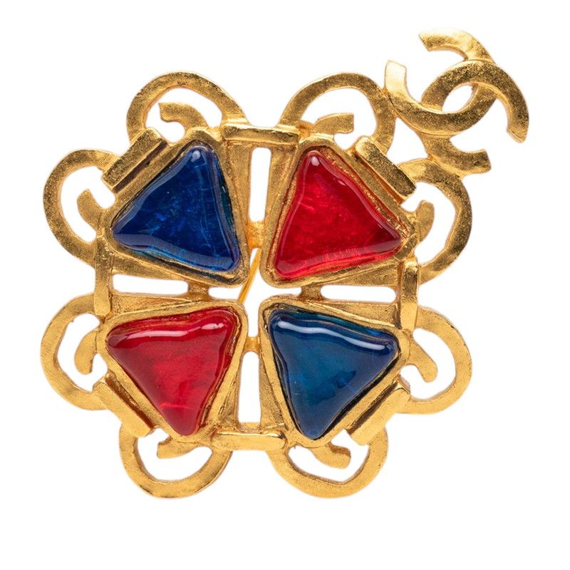 Chanel 95P CC Logo Vintage Brooch 95 Gold Plated Resin