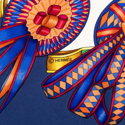 Hermes Carre 90 Les Rubans du Cheval Horse Ribbon Scarf Navy Multicolor Silk — view 4