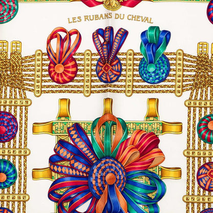 Hermes Carre 90 Les Rubans du Cheval Horse Ribbon Scarf Navy Multicolor Silk — view 2