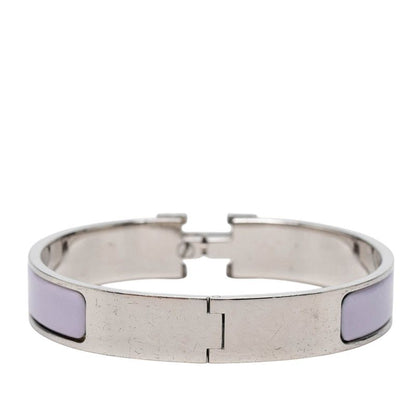 Hermes Clic H GM Enamel Bracelet Bangle Purple Silver Metal — view 3