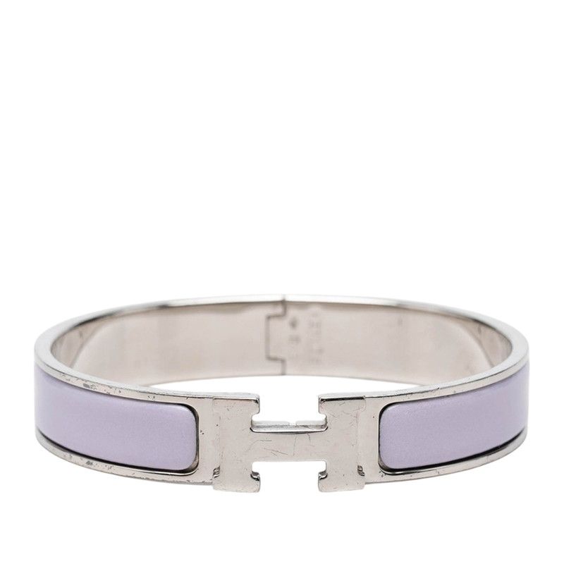 Hermes Clic H GM Enamel Bracelet Bangle Purple Silver Metal