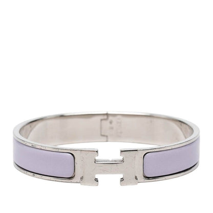 Hermes Clic H GM Enamel Bracelet Bangle Purple Silver Metal