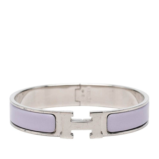 Hermes Clic H GM Enamel Bracelet Bangle Purple Silver Metal