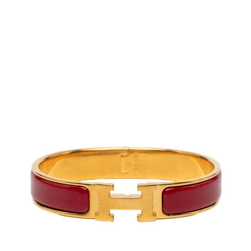 Hermes Clic H PM Enamel Bracelet Red Gold Plated