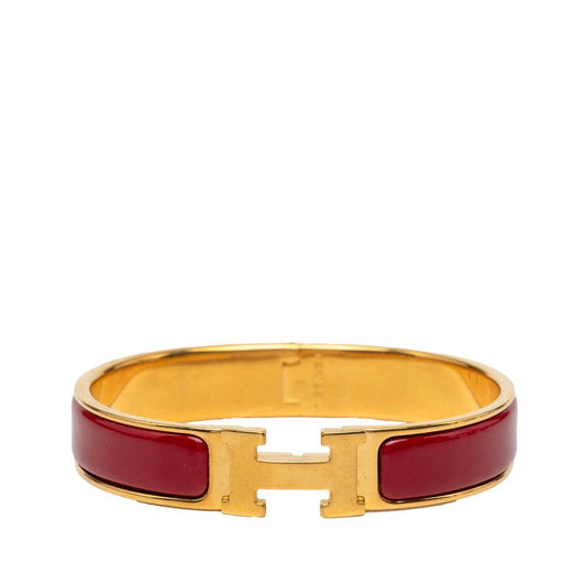 Hermes Clic H PM Enamel Bracelet Red Gold Plated