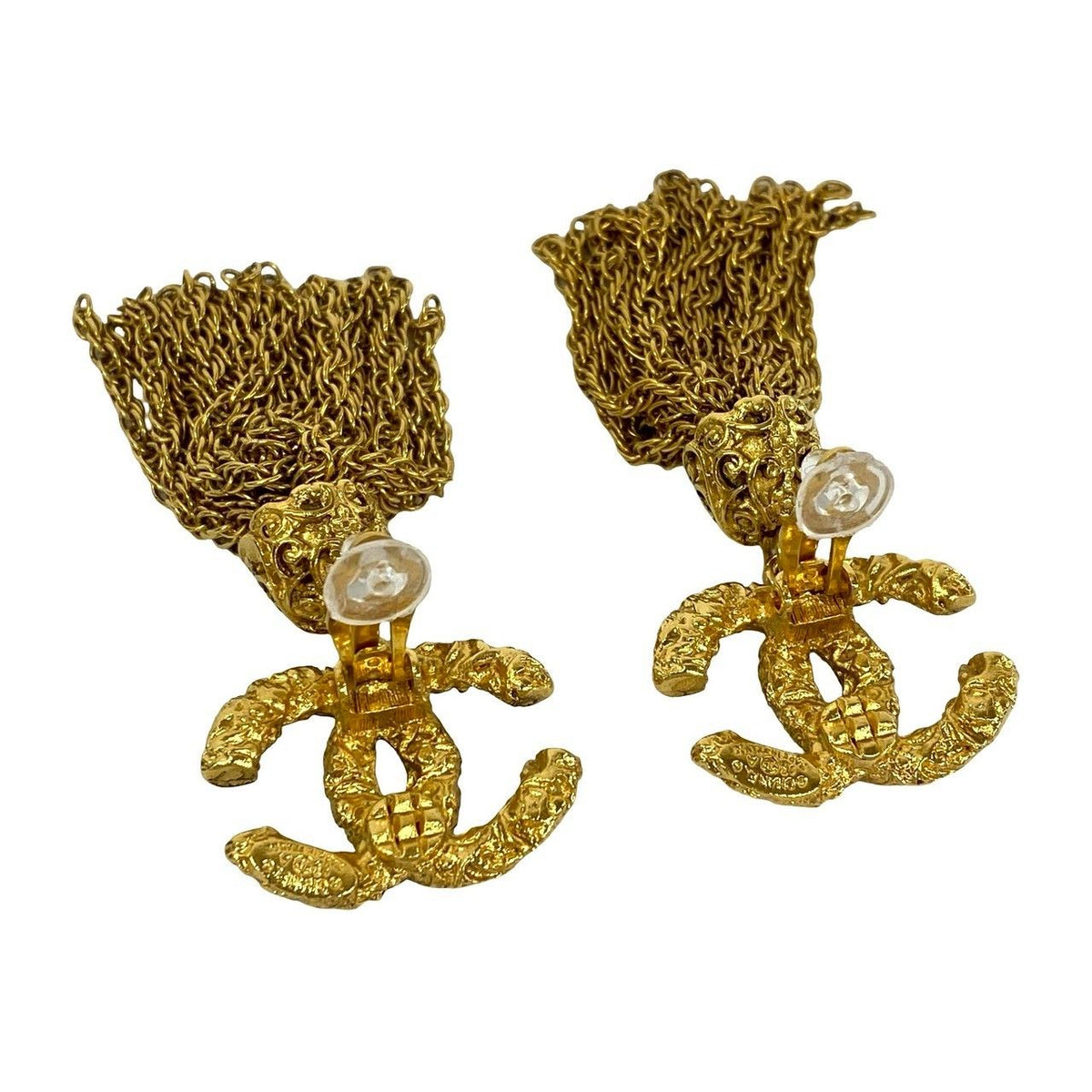 Chanel 93A With Rice Vintage CC Logo Tassel Earrings Gold — view 7